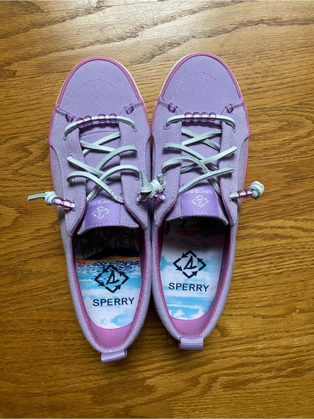 Sperry Lavender Canvas Boat Shoes with Pink Trim